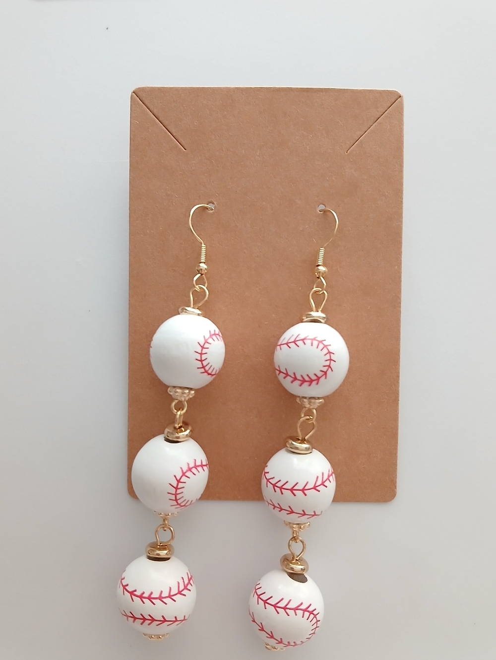 Fashion Jewelry White & Red Baseball Dangle Earrings